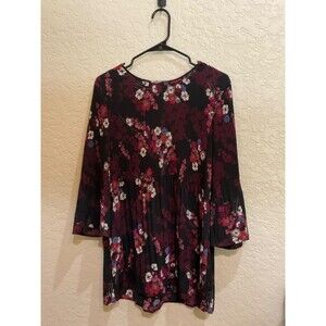 J. Jill Wearever Collection Floral Pleated Semi Sheer Long Sleeve Blouse Top S